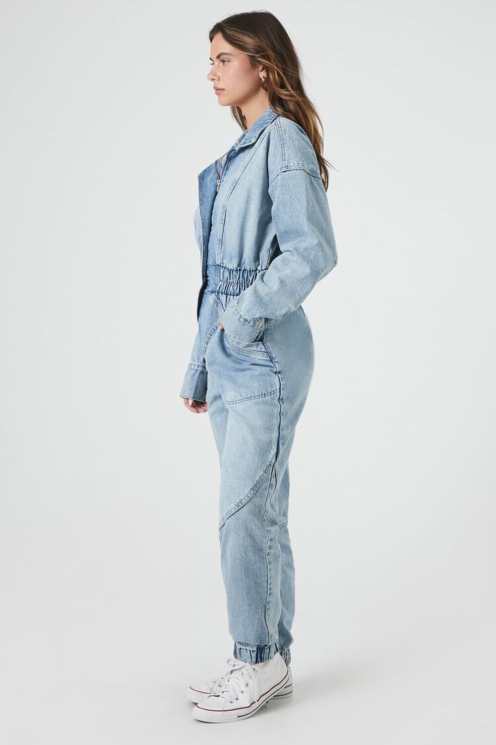 Denim Funnel-Neck Jumpsuit